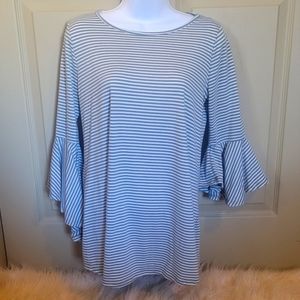 🌻 Sage Green Striped Open-Back Ruffle Sleeve Top